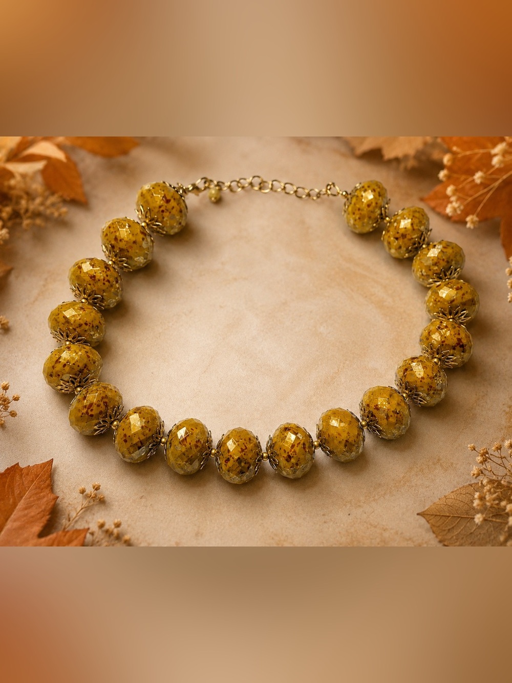 Mustard Colored Vintage-Style Large Acrylic Necklace | 17–20”